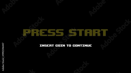 8-bit pixel art press start title screen. looped animation 4k 30fps
