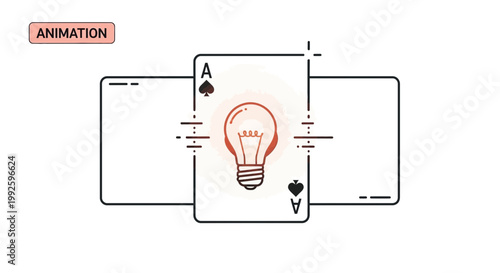 Animated Ace of Spades Card Illuminating Light Bulb with Battery Circuit