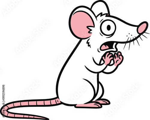 Scared White Mouse with Wide Eyes and Open Mouth