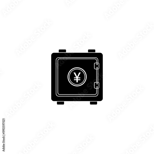A black safe with a yen symbol on a white background Yuan Curency