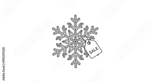 Winter Sale Snowflake Icon with Sale Tag - Seasonal Discount and Promotion Concept