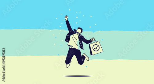Businessman jumping with briefcase in hand.