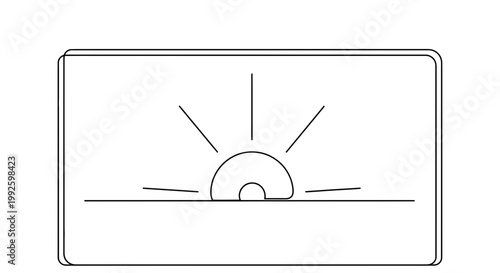 Sunrise Over Horizon Line, Minimalist Line Art Icon, Dawn Breaking, New Beginning Concept