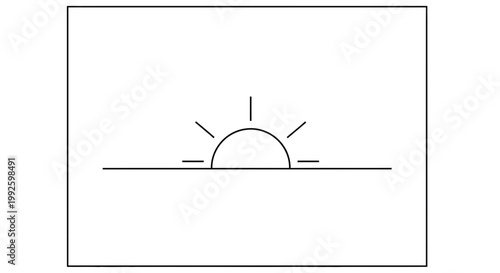Sunrise Over Horizon Line, Minimalist Line Art, Dawn Symbol