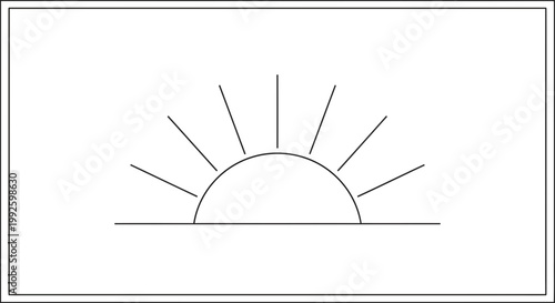 Sunrise over horizon, simple line art illustration, dawn, new beginning, hope, optimism