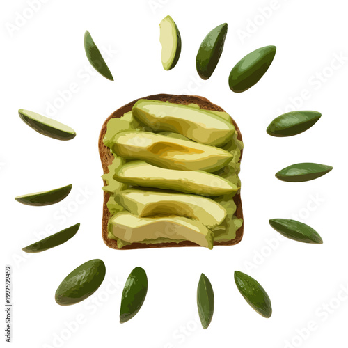 Modern Avocado Toast Food Vector, Flat Design Healthy Meal Illustration Isolated on White