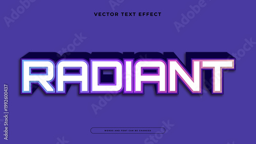 Futuristic radiant text effect with white face and purple neon borders casting a long dark shadow on a purple background