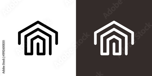 Dual meaning logo combining abstract home elements, symbolizing comfort, security, modern living, stability, and a refined representation of shelter within a clean and contemporary identity.
