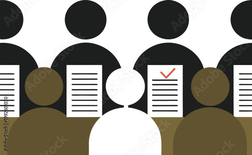 A diverse group of people holding papers with a checklist concept