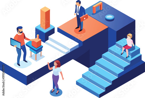 A group of business people working together in a modern office space