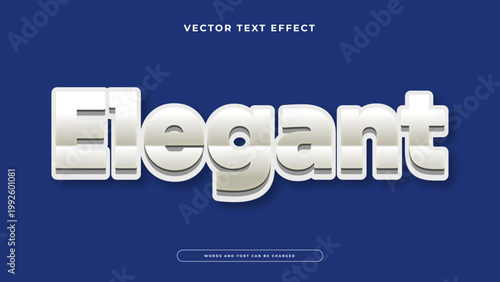 Sophisticated elegant text effect with white pearl gradient and soft 3D layering on blue background