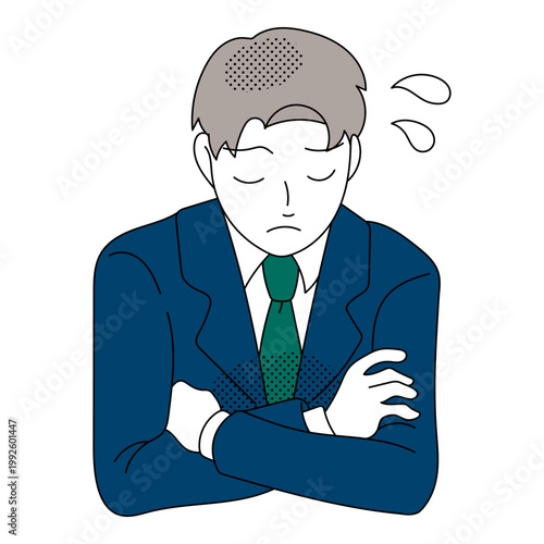 腕を組んで困る男性会社員のイラスト