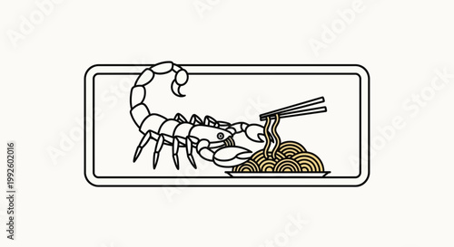 Scorpion Eating Noodles with Chopsticks - Surreal Food Illustration