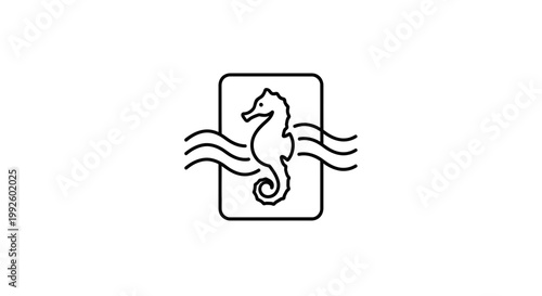 Seahorse Icon with Waves, Marine Life Symbol, Ocean Creature Emblem