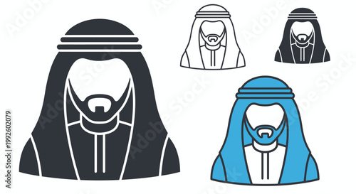 Stylized vector depictions of a man in traditional Middle Eastern attire across multiple color variations.