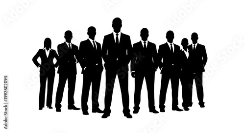 Silhouettes of business professionals standing together.