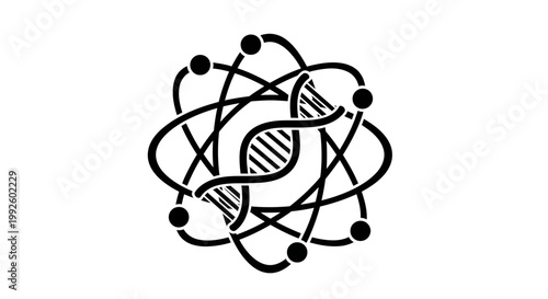 DNA double helix in atomic structure.