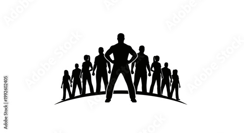 A confident leader standing among a group of people.