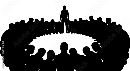 Silhouette of a leader standing among a crowd.