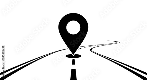 Black location pin on a road.