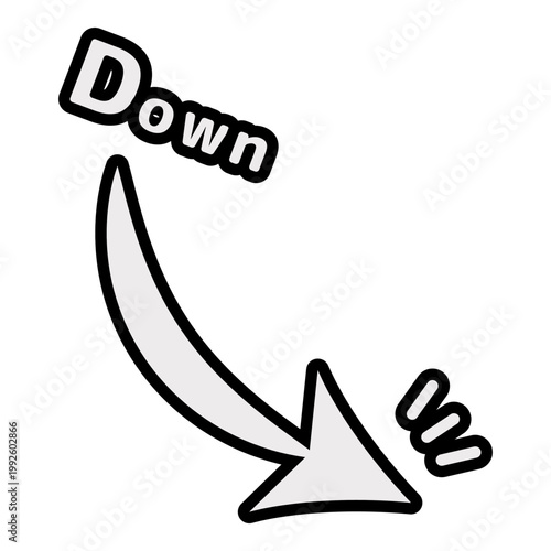 Curved downward arrow icon with down text illustration