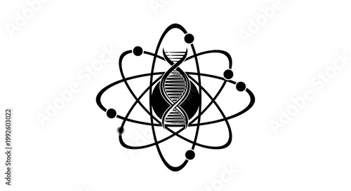 DNA double helix in atomic structure.