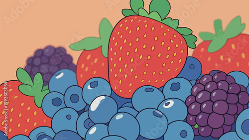 Fresh strawberries and blueberries mixed with blackberries in a colorful display for a summer treat