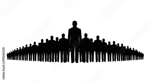 A large group of people silhouettes standing together.