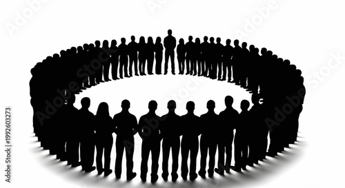 Diverse group of people standing together united.