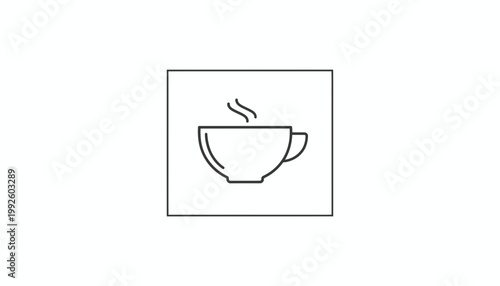 Minimalist line art icon of a steaming coffee cup, representing hot beverages and cafe culture.