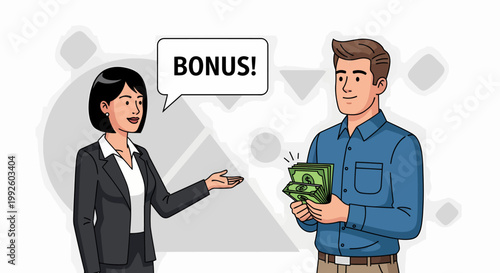 Businesswoman giving bonus to employee.