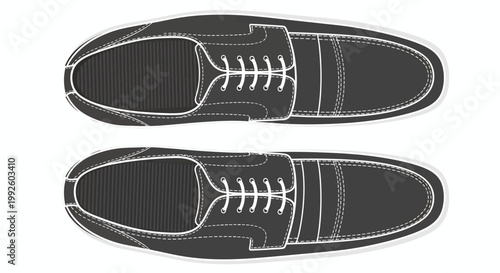 Pair of black formal leather Oxford shoes shown from above and aligned neatly.