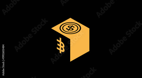 Golden money box with dollar sign.