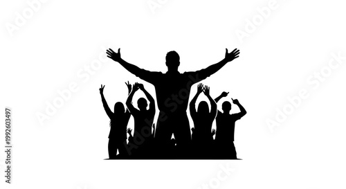 Silhouette of a group celebrating together.