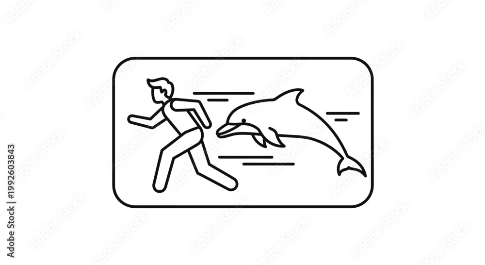 Fototapeta premium Man Running Away From Dolphin Icon