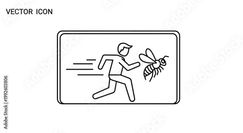 Man Running Away from Bee Icon - Danger, Fear, Escape, Insects
