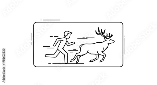 Man Running Away From Deer, Wildlife Chase, Outdoor Adventure, Speed and Escape