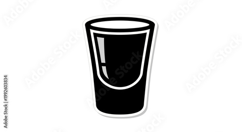 Black Silhouette of a Shot Glass, Minimalist Icon, Isolated on White Background