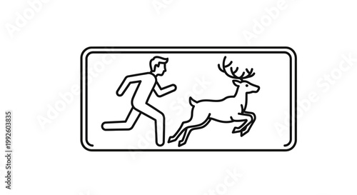 Man Running Away From Deer Icon - Danger Warning Sign