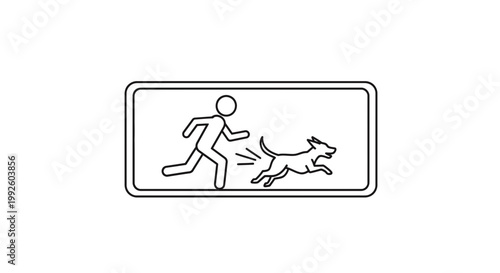 Man Running Away From Dog Icon, Warning Sign, Danger, Chase, Pet Attack