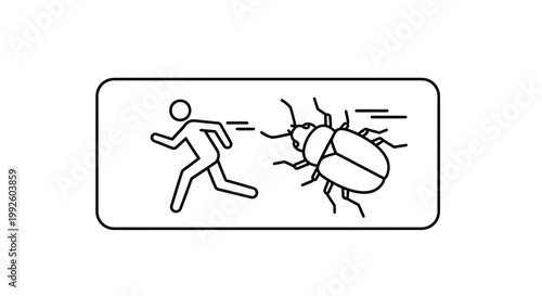 Man Running Away From Giant Insect, Pest Control Concept, Fear of Bugs