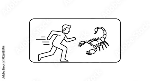 Man Running Away from Scorpion Danger Threat Escape Fear Concept