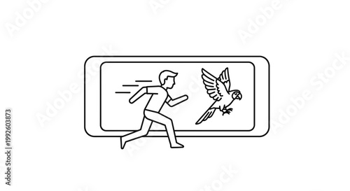 Man Running Away From Parrot Icon - Vector Illustration