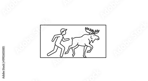 Man Running Away From Moose, Wildlife Encounter, Humorous Illustration