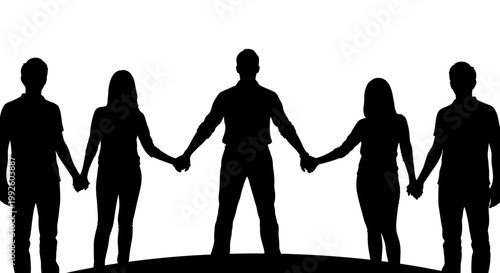 Diverse group of people holding hands together.