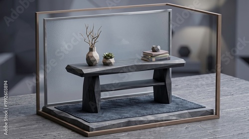 Modern Minimalist Table Display with Decorative Elements and Textures