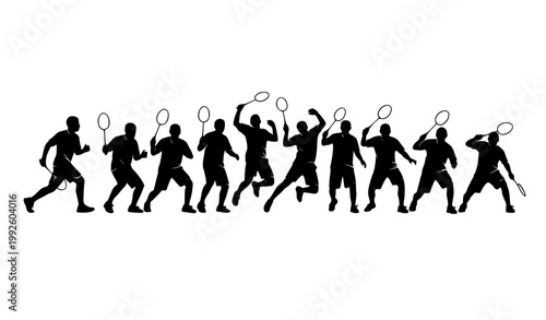 Dynamic badminton silhouettes sequence male athlete movement action vector eps10