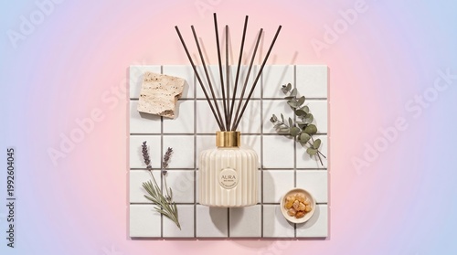 Elegant Home Fragrance Diffuser with Natural Elements and Textures