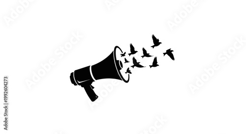 Megaphone with birds flying out loudspeaker.