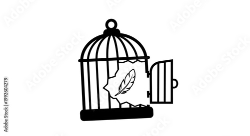 a bird flying out of a cage.